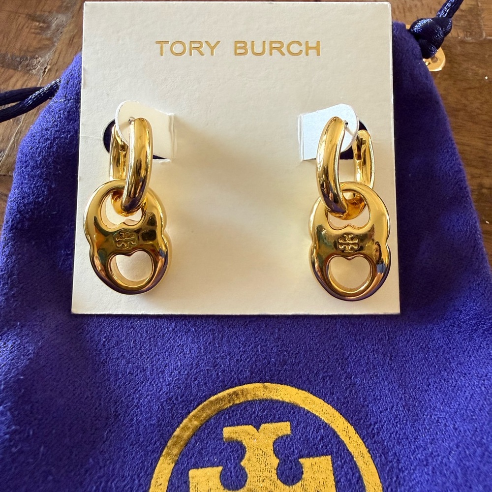 Tory Burch Gold Heart Link Earrings